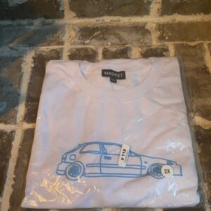 MA®KET White Tee with Blue Car Design